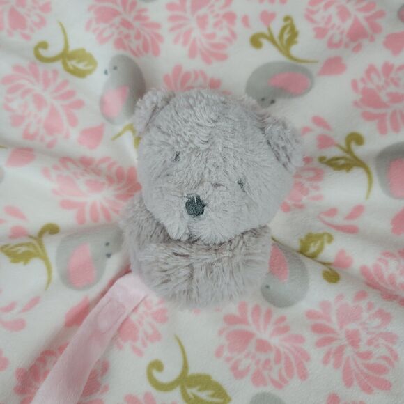 Bear Plush Baby Lovey Pink Floral Blankets & Beyond Security Blanket Paci Strap - Picture 3 of 9